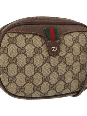 GUCCI GG Supreme Web Sherry Line Bag PVC Beige Gold 007 58 6112 Auth 176401
